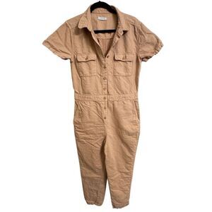 Outerknown S.E.A. Tan Sand Cotton Linen Jumpsuit Short Sleeve Medium